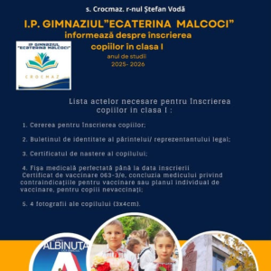 Anunț înscrierea copiilor în clasa I
